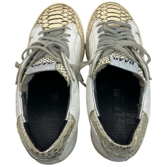 P448 Women's John Perforated Leather & Snake Print Lace Up Sneakers Size 39 - Picture 6 of 9